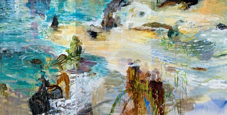 Shoreline Rain (Triptych), 2005-2008, Oil on canvas, 72 x 144 inches (182.88 x 365.76 cm)