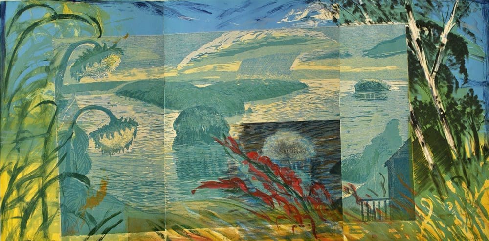 Wakeby Day, 1986 Lithograph, wood relief, and monotype with chine-collé 30 x 60 3/4 inches (76.2 x 154.3 cm) Edition of 50