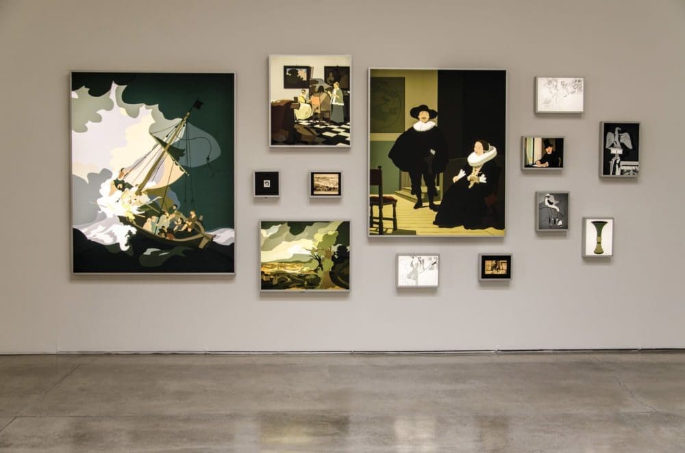 Kota Ezawa, Gardner Museum Revisited, 2016, installation view at Christopher Grimes Gallery, Santa Monica, CA, Watercolor on paper installation