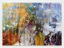 Ina Gerken Flux, 2023 Acrylic, pastel, oil pastel, tracing paper on linen 71 x 98 1/2 inches (180.3 x 250.2 cm)